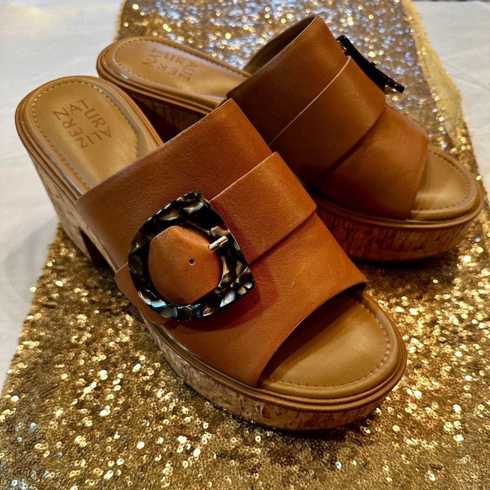 Naturalizer Brown Leather Mules with Buckle size 10